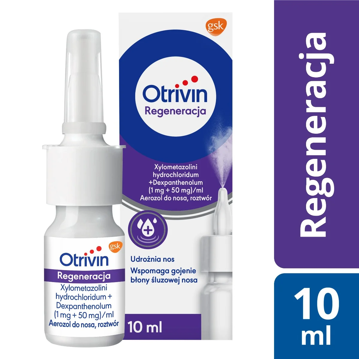 Otrivin Regeneracja, 1mg + 50mg/ml, aerozol do nosa, 10 ml