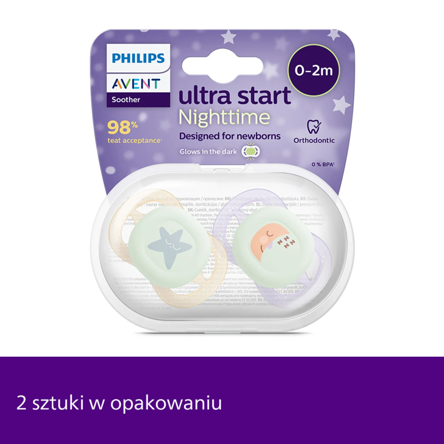 Philips Avent Ultra Start SCF075/07 smoczek świecący w ciemności, 2 szt. 