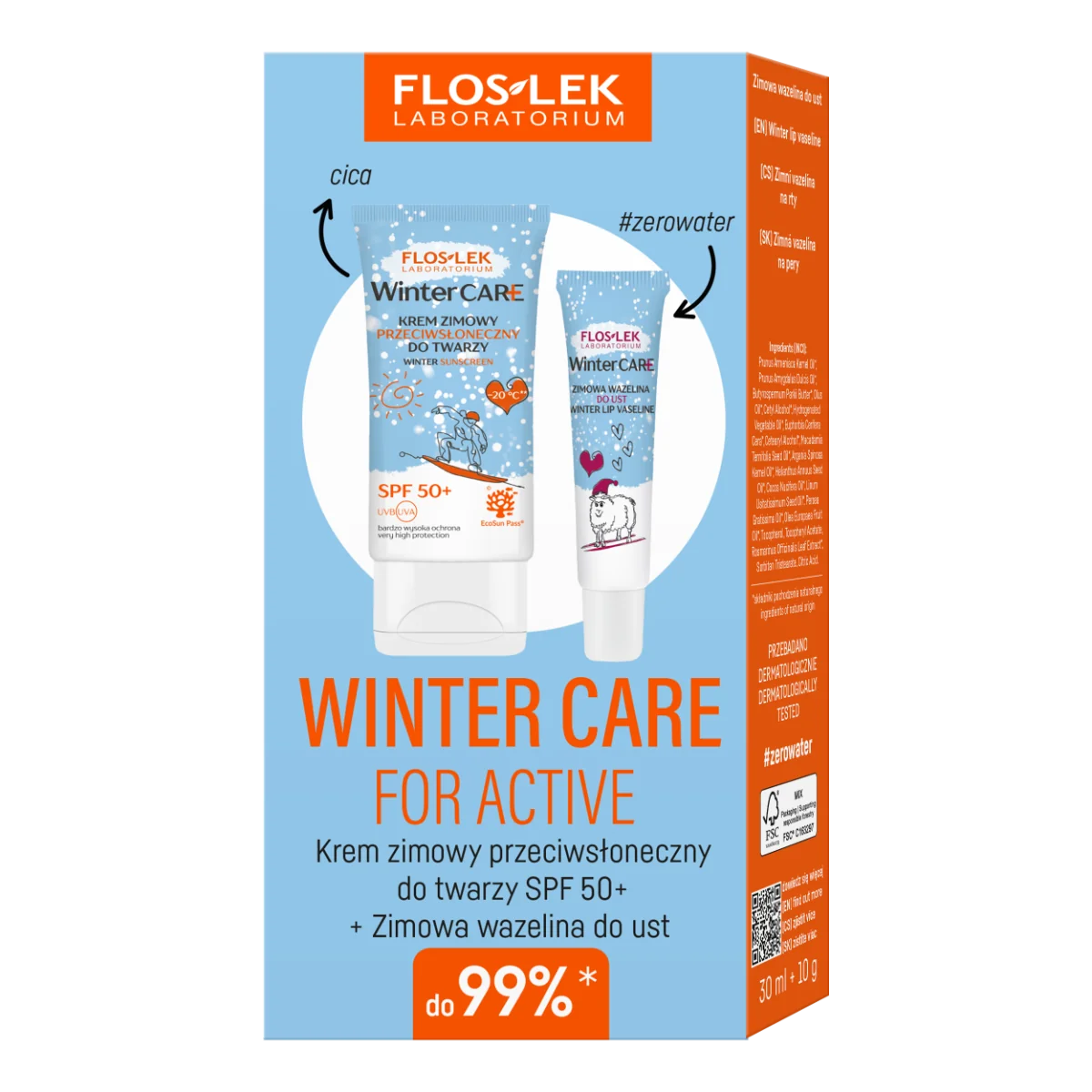 Winter Care For Active krem zimowy przeciwsłoneczny do twarzy SPF 50+, 30 ml + wazelina do ust, 10 g