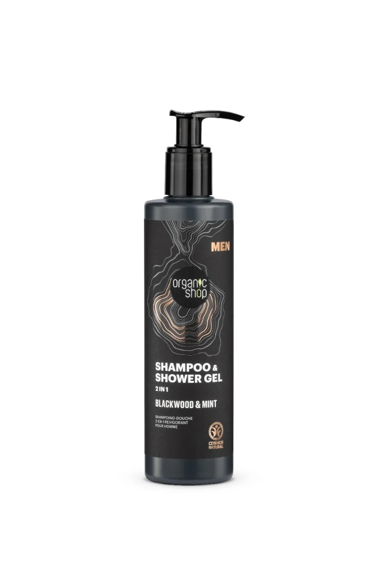 Organic Shop MEN Shampoo & Shower Gel 2 in 1 Blackwood & Mint, Szampon i żel 2w1 pod prysznic dla mężczyzn, 280 ml