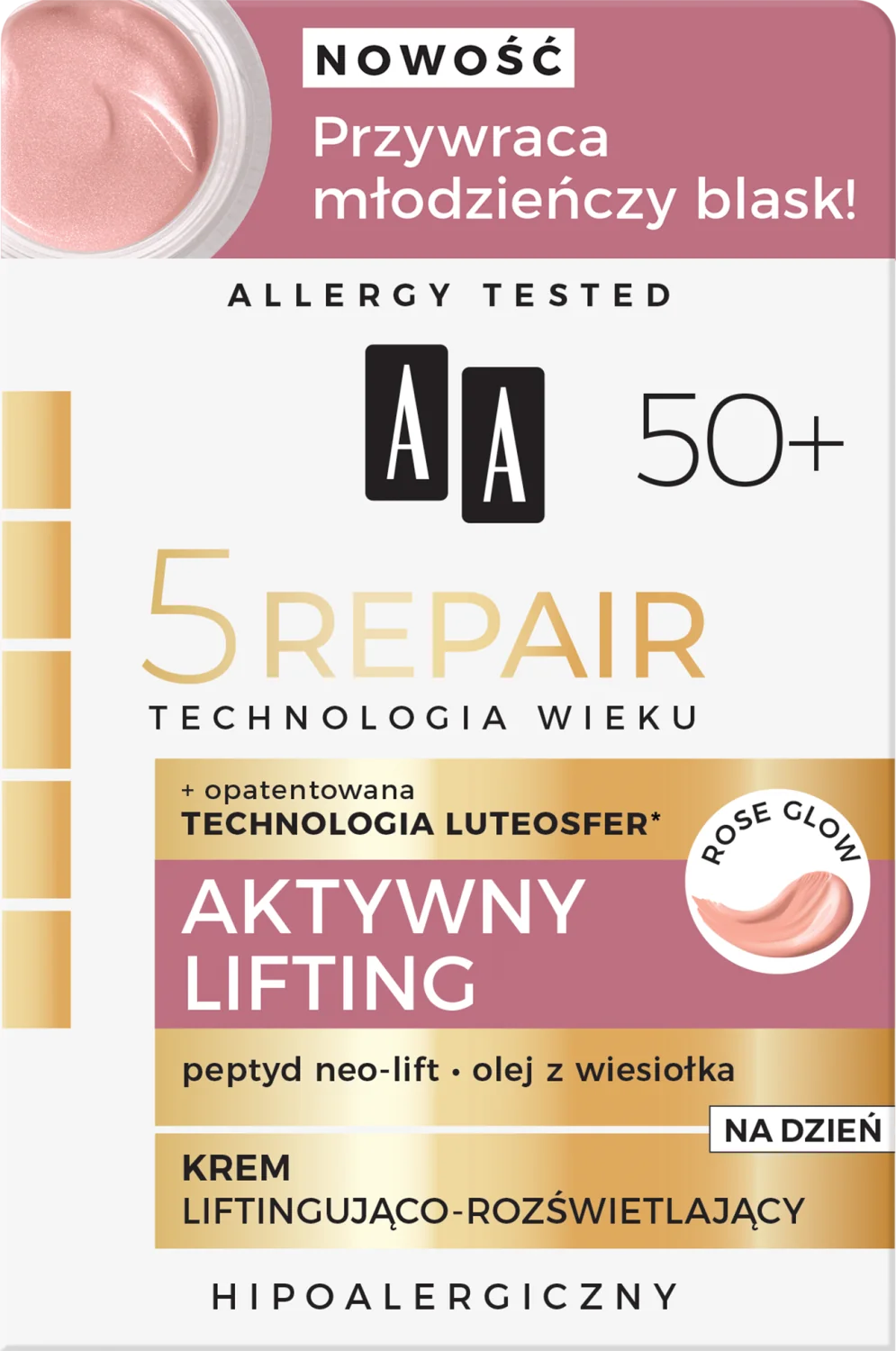 AA 5Repair liftingująco-rozświetlający krem do twarzy na dzień 50+, 50 ml