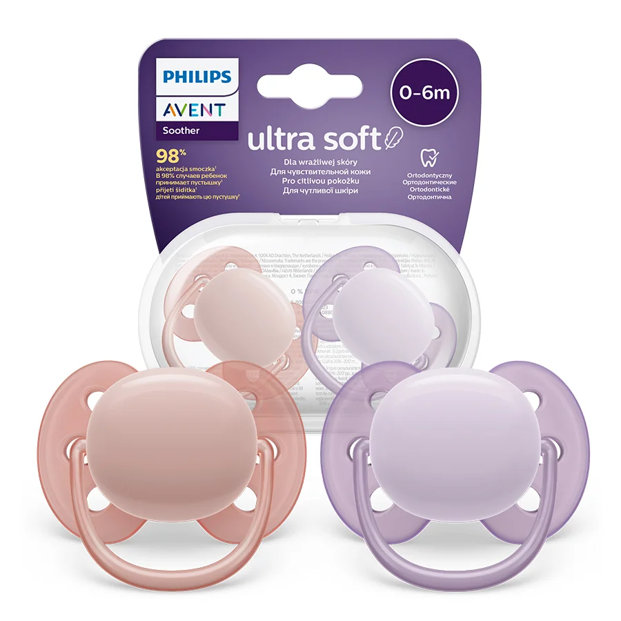 Philips Avent Ultra Soft, miękki smoczek ortodontyczny 0-6m, SCF091/31, 2szt.