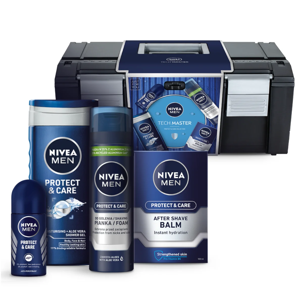 Nivea Men Tech Master zestaw kosmetyków dla mężczyzn, 250 ml + 200 ml+ 100 ml + 50 ml