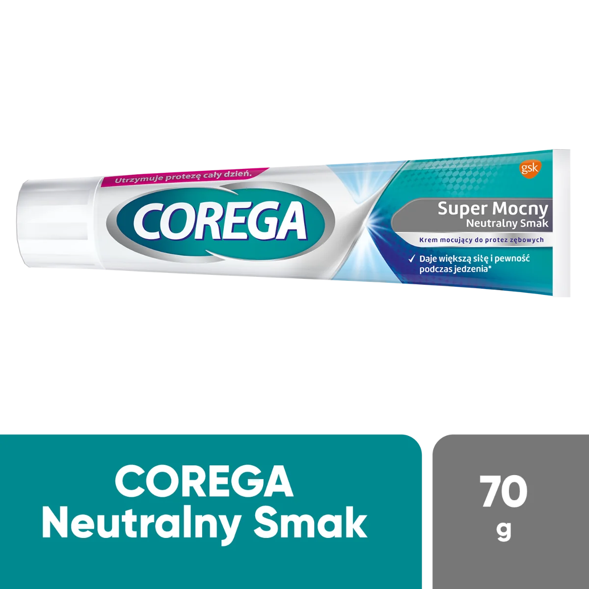 Corega, krem mocujący do protez zębowych, super mocny, neutralny smak, 70 g