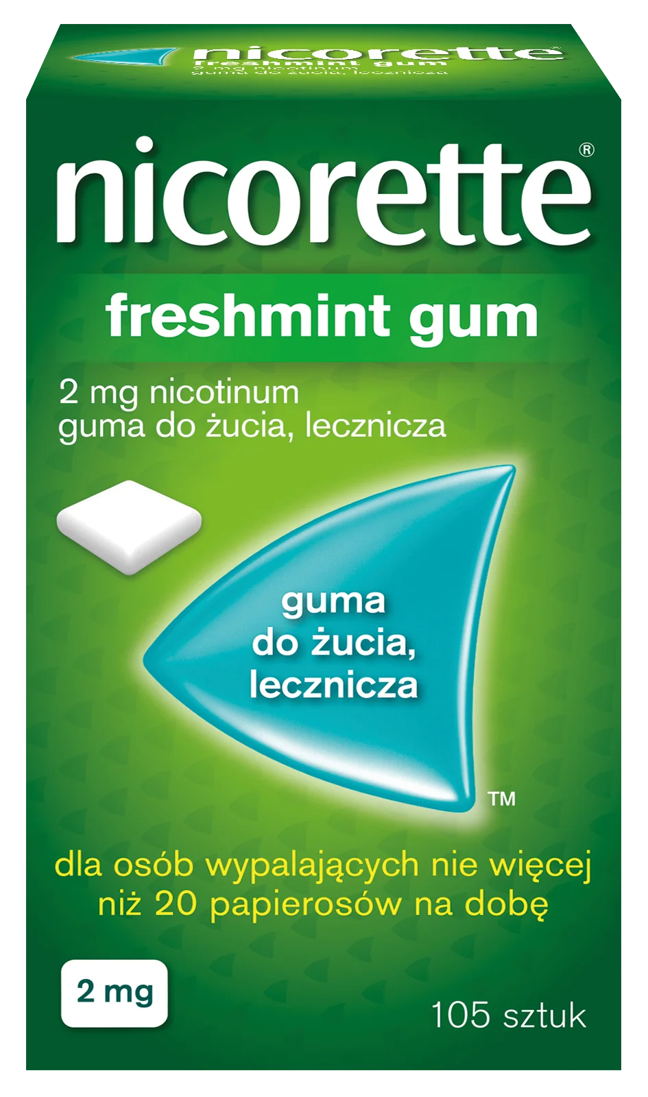 Nicorette Freshmint Gum, 2 mg, 105 gum do żucia