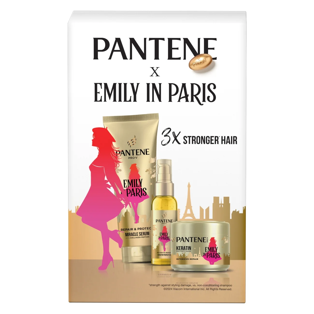 Pantene x Emily in Paris serum, 200 ml +  olejek, 100 ml + maska do włosów, 300 ml 