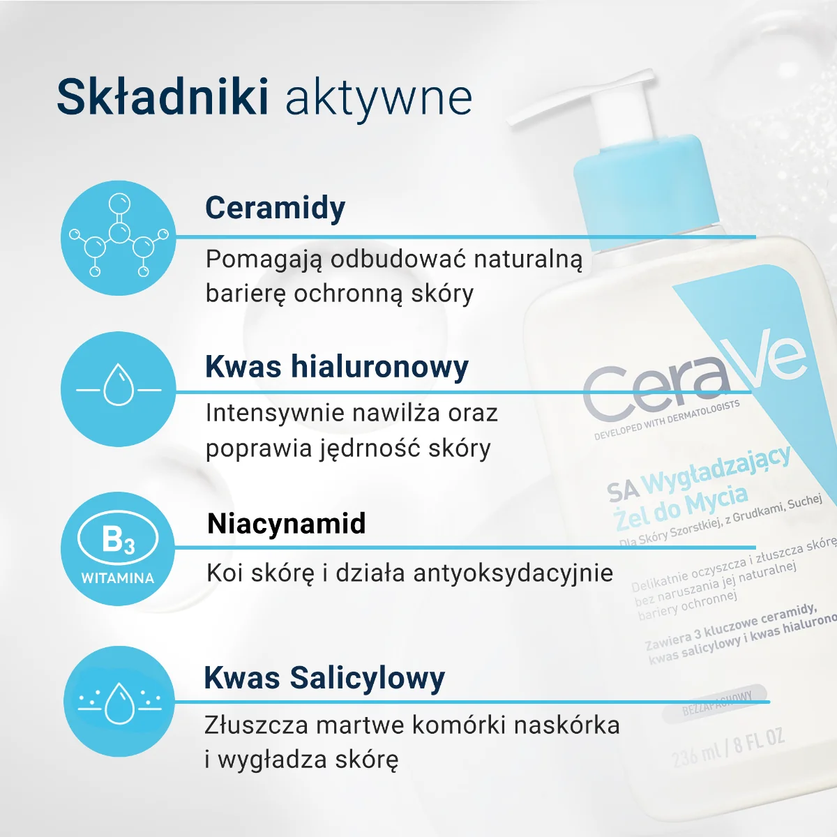 CeraVe SA, Żel Wygładzający do Mycia do Skóry Szorstkiej, z Grudkami, 236 ml