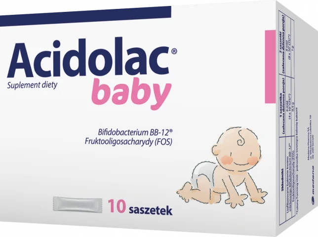 Acidolac Baby, suplement diety stosowany w celu uzupełnienia flory jelit w okresie antybiotykoterapii, 10 saszetek