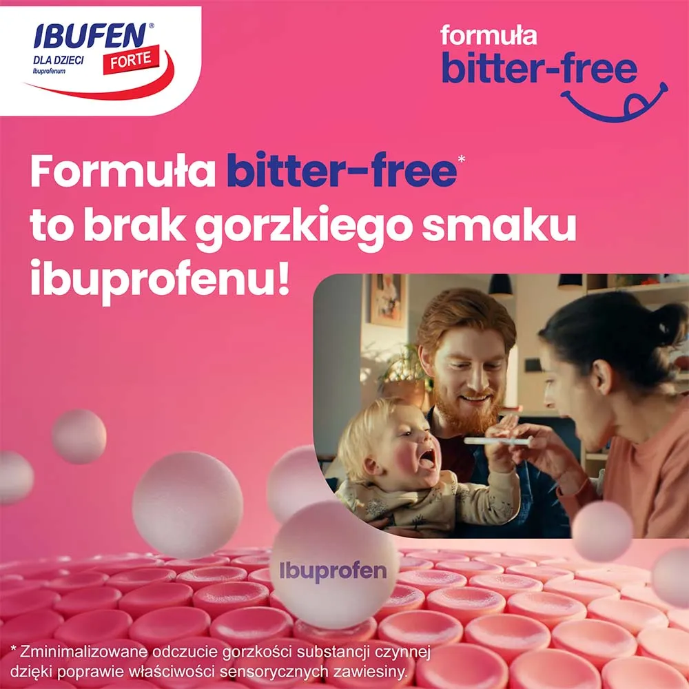 Ibufen dla Dzieci Forte 200mg/5ml, smak malinowy, 100 ml 