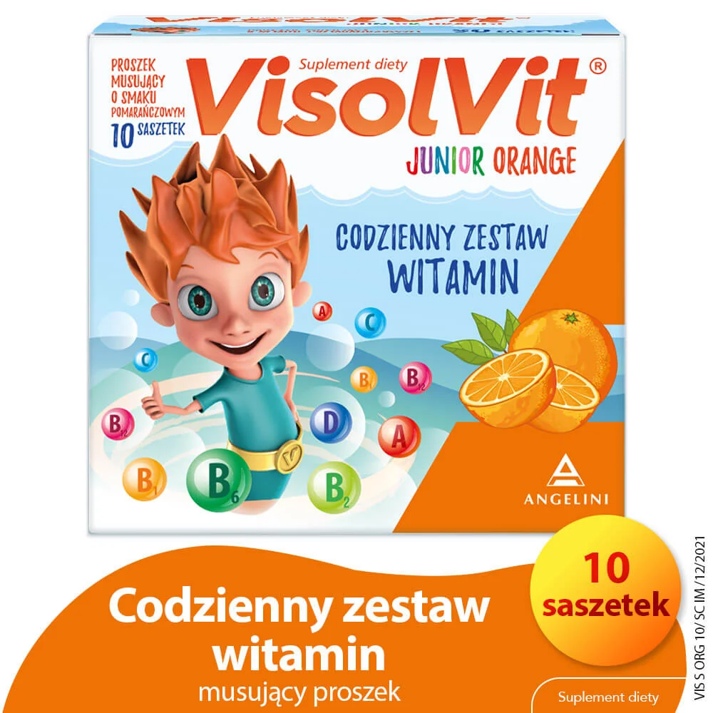 VisolVit Junior, proszek musujący o smaku pomarańczowym, 10 saszetek