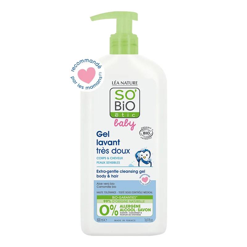 SO’BiO étic organiczny płyn do mycia ciała i włosów dla niemowląt i dzieci, 400 ml