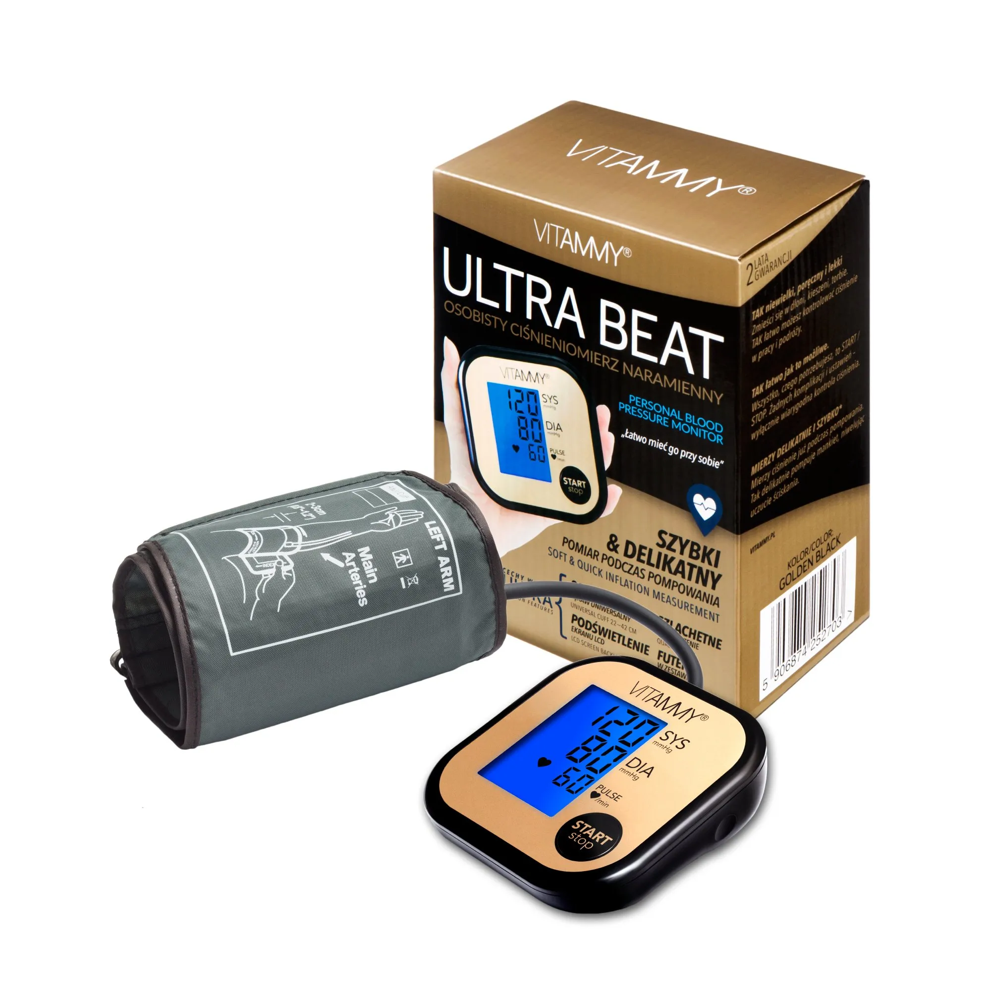 Vitammy Ultra Beat, ciśnieniomierz naramienny Golden Black 