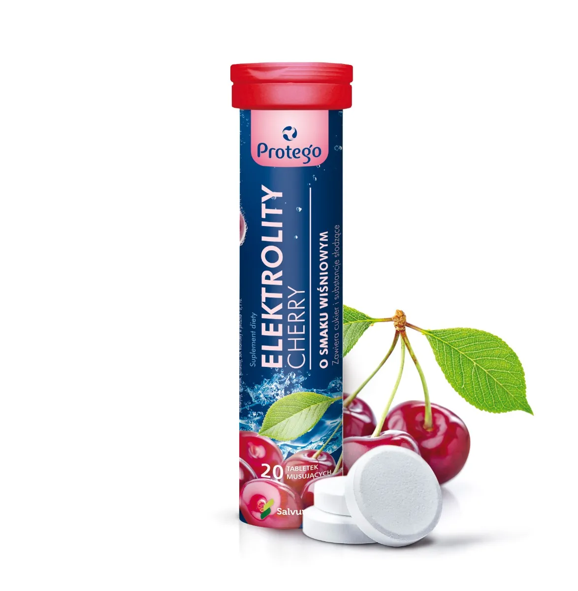 Protego Elektrolity Cherry tuba 20 tabletek musujących o smaku wiśniowym