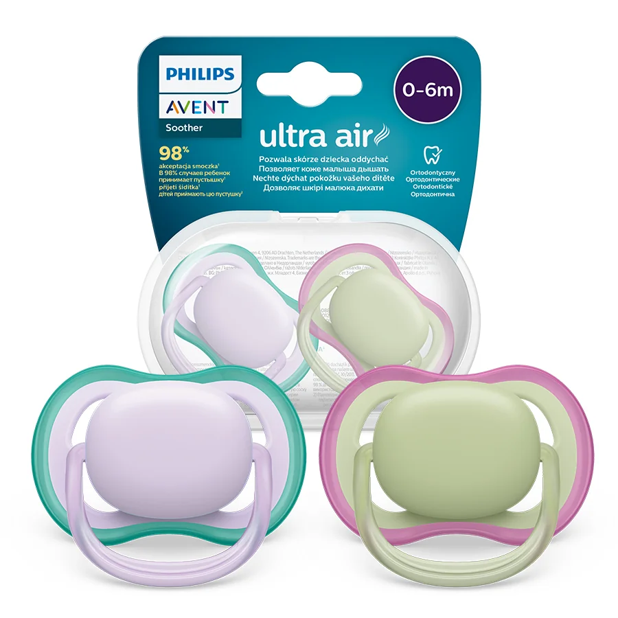 Philips Avent Ultra Air, oddychający smoczek ortodontyczny 0-6m, SCF085/24, 2szt.