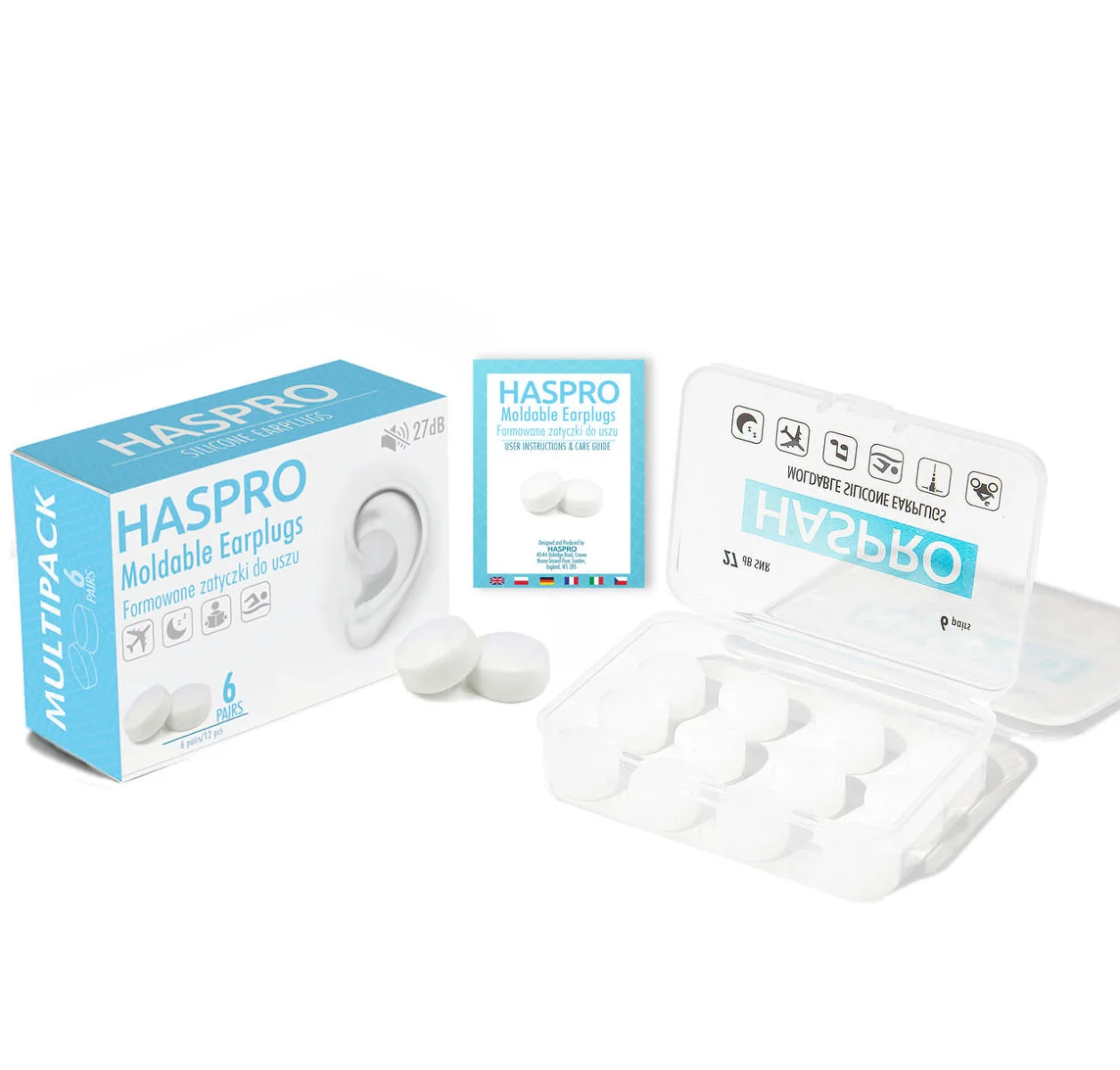 Haspro Mold 6P, formowane zatyczki do uszu, przezroczyste, 6 par