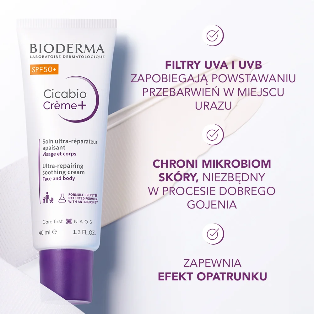 Bioderma Cicabio Cream+ SPF50+ krem naprawczo-kojący, 40 ml