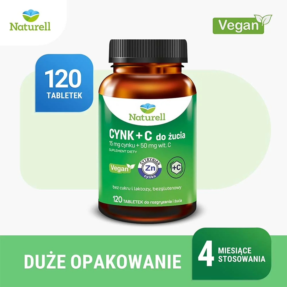 Naturell cynk organiczny + witamina C 120 tabletek do żucia