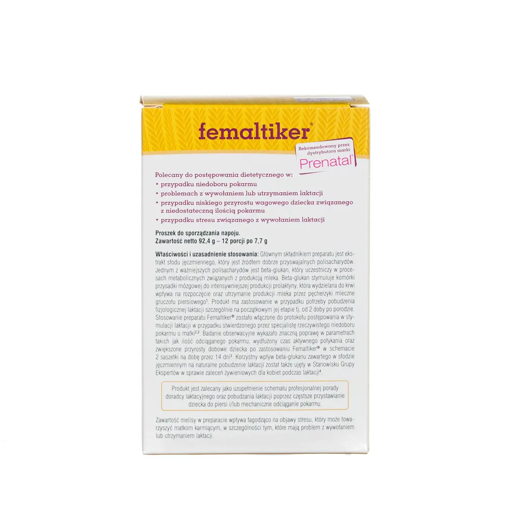 Femaltiker, dietetyczny środek spożywczy wspomagający laktację u kobiet, 12 sasz. 
