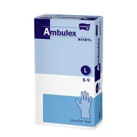 Ambulex Nitryl, rękawice zabiegowe bezpudrowe, niejałowe, rozmiar L, niebieskie, 100 sztuk