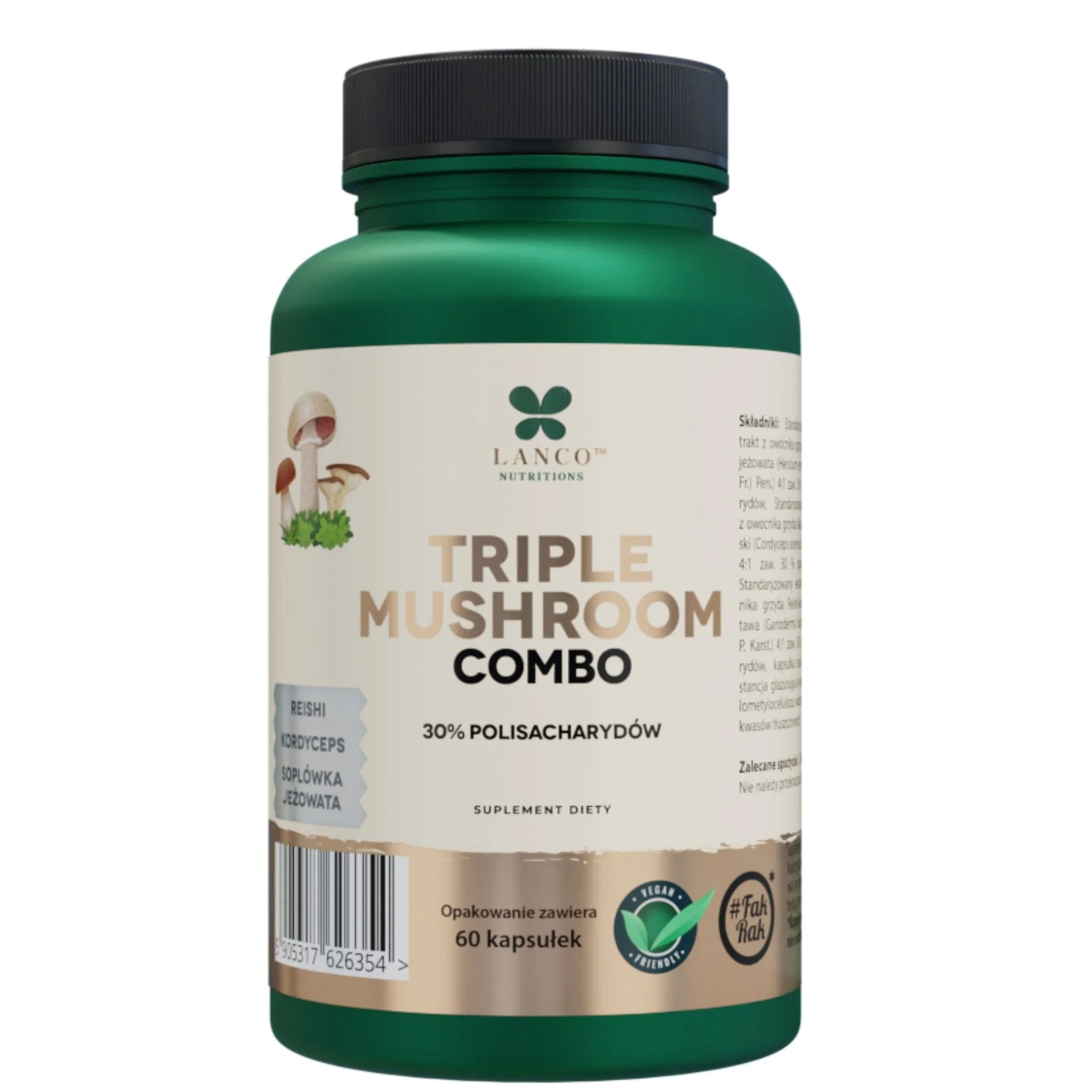 Lanco Nutrition Triple Mushroom Combo 600 mg 60 kapsułek