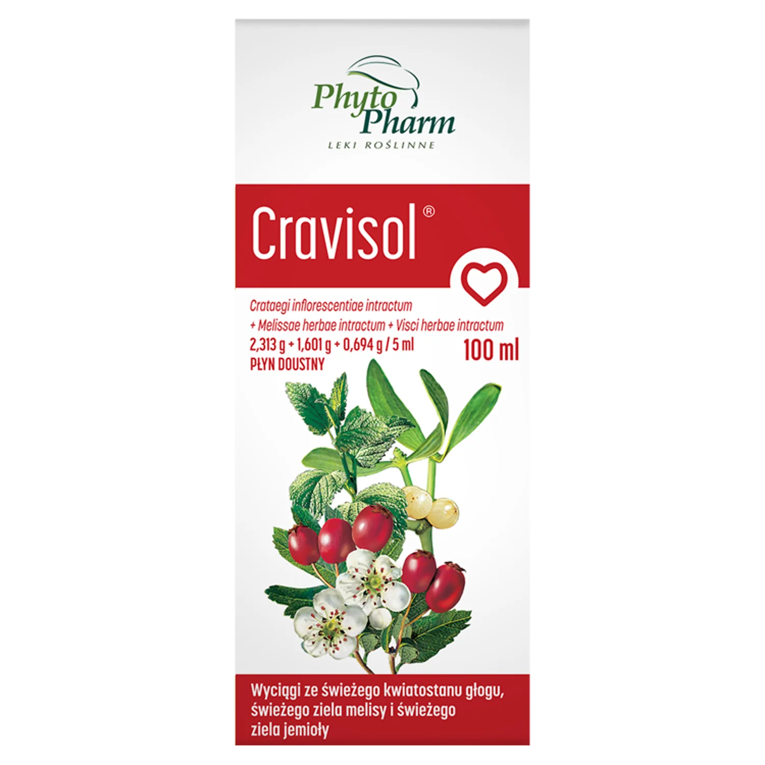 Cravisol, 2,313 g + 1,601 g + 0,694 g/5 ml, płyn doustny, 100 ml