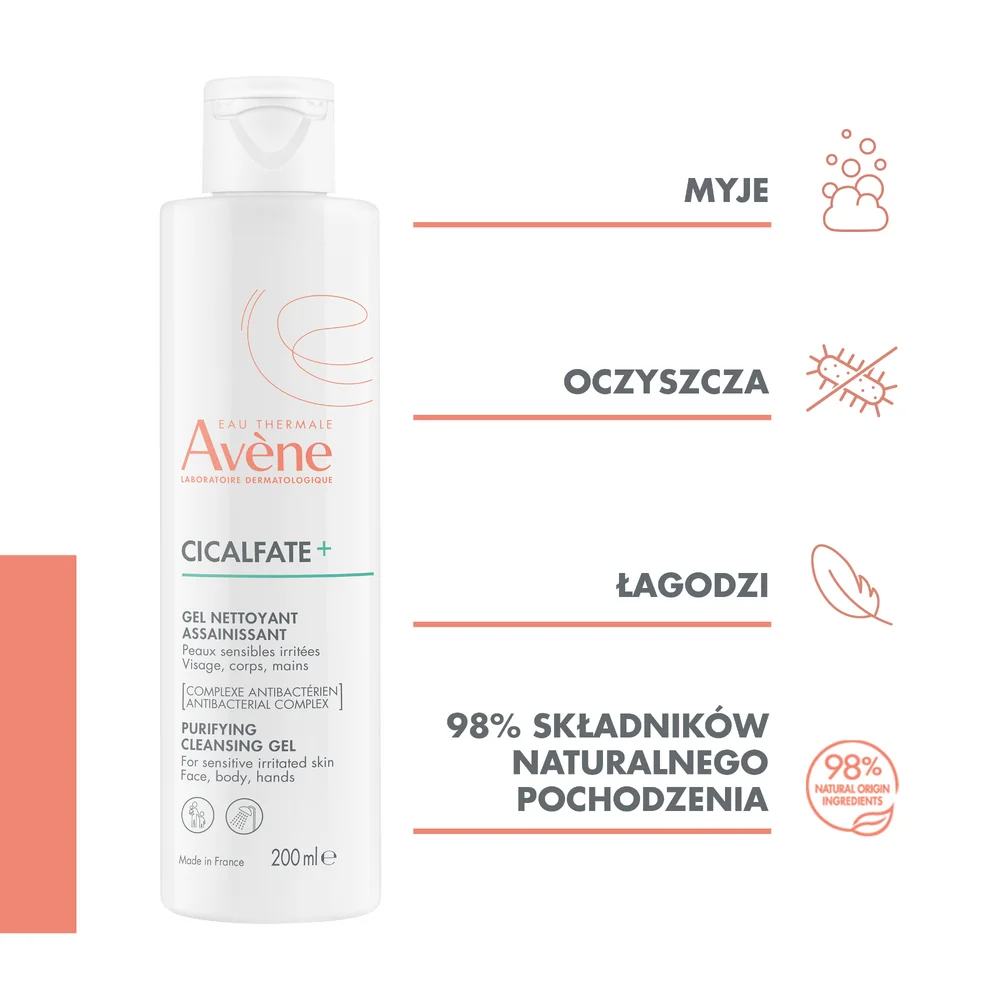 Avène Cicalfate+, oczyszczający żel do mycia, 200 ml