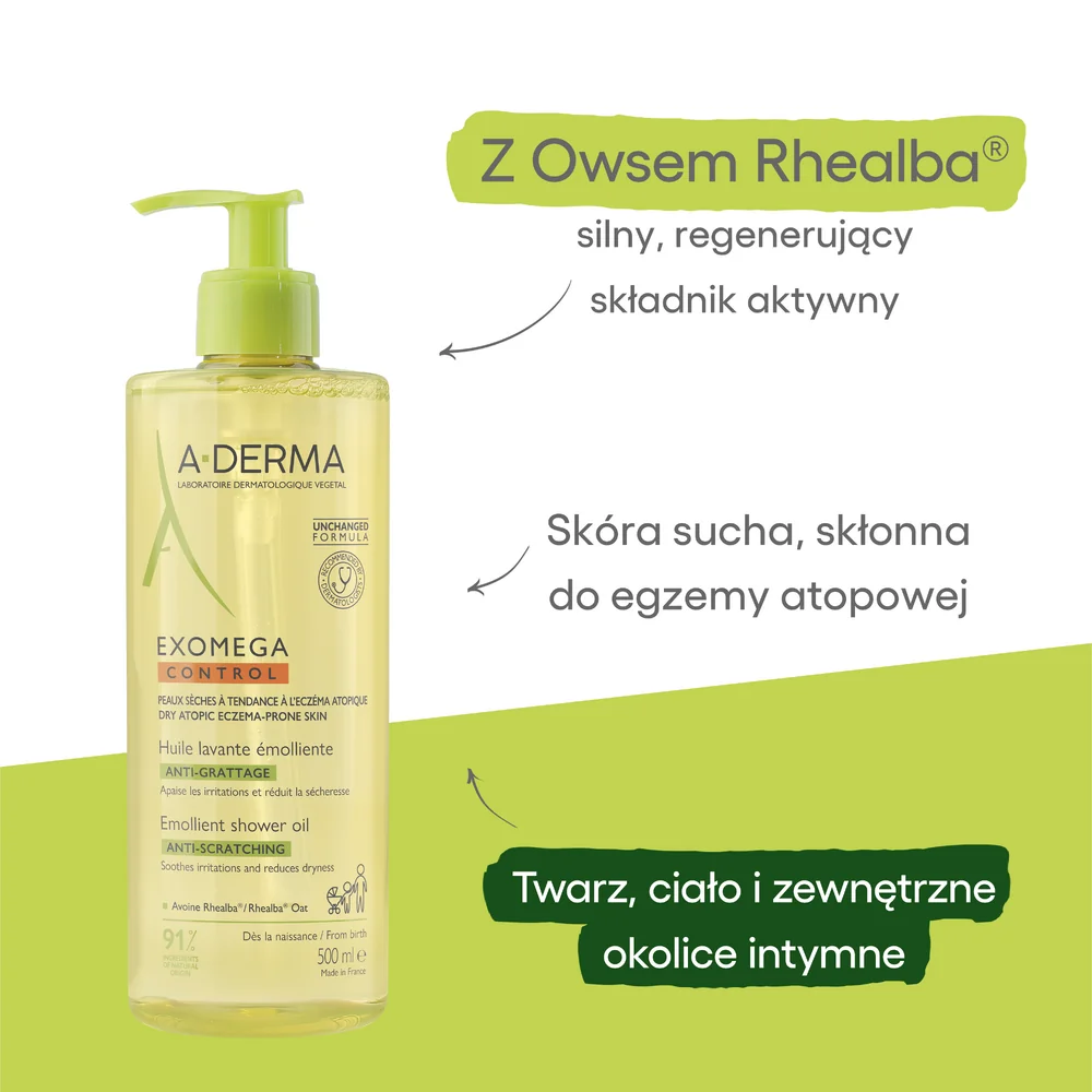 A-Derma Exomega Control olejek emolient pod prysznic, 500 ml