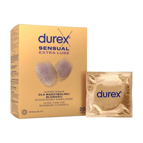 Durex Sensual Extra Lube prezerwatywy super cienkie z lubrykantem, 20 szt.