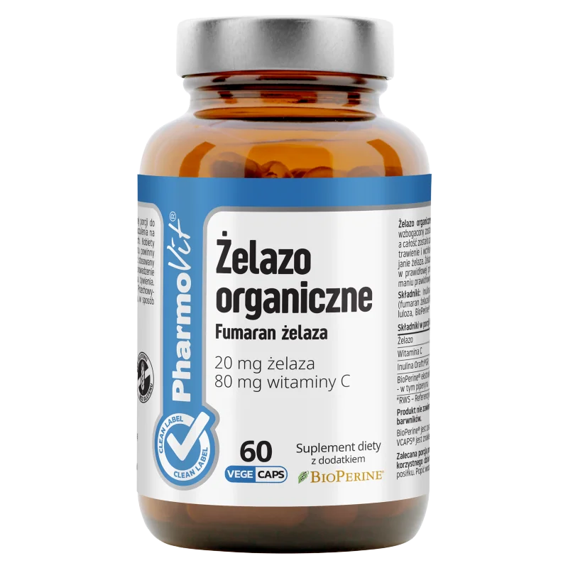 Pharmovit Żelazo organiczne 20 mg, suplement diety, 60 kapsułek