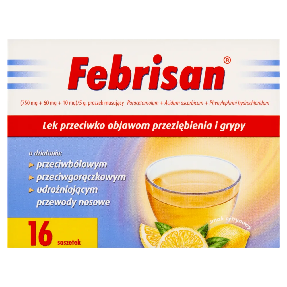 Febrisan (750 mg + 60 mg + 10 mg)/ 5 g, proszek musujący, 16 saszetek