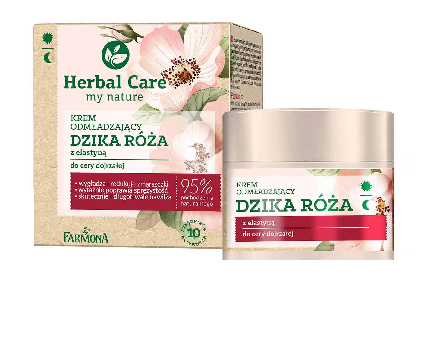 Herbal Care, krem odmładzający do twarzy z dziką różą i elastyną, 50 ml