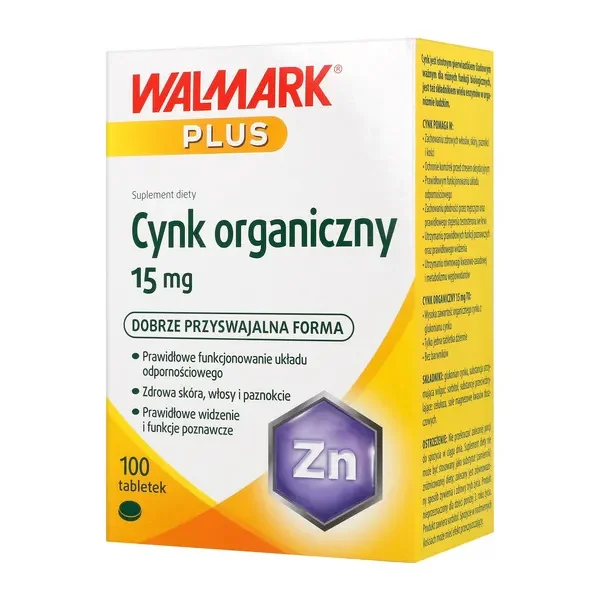 Cynk organiczny 15 mg, suplement diety, 100 tabletek