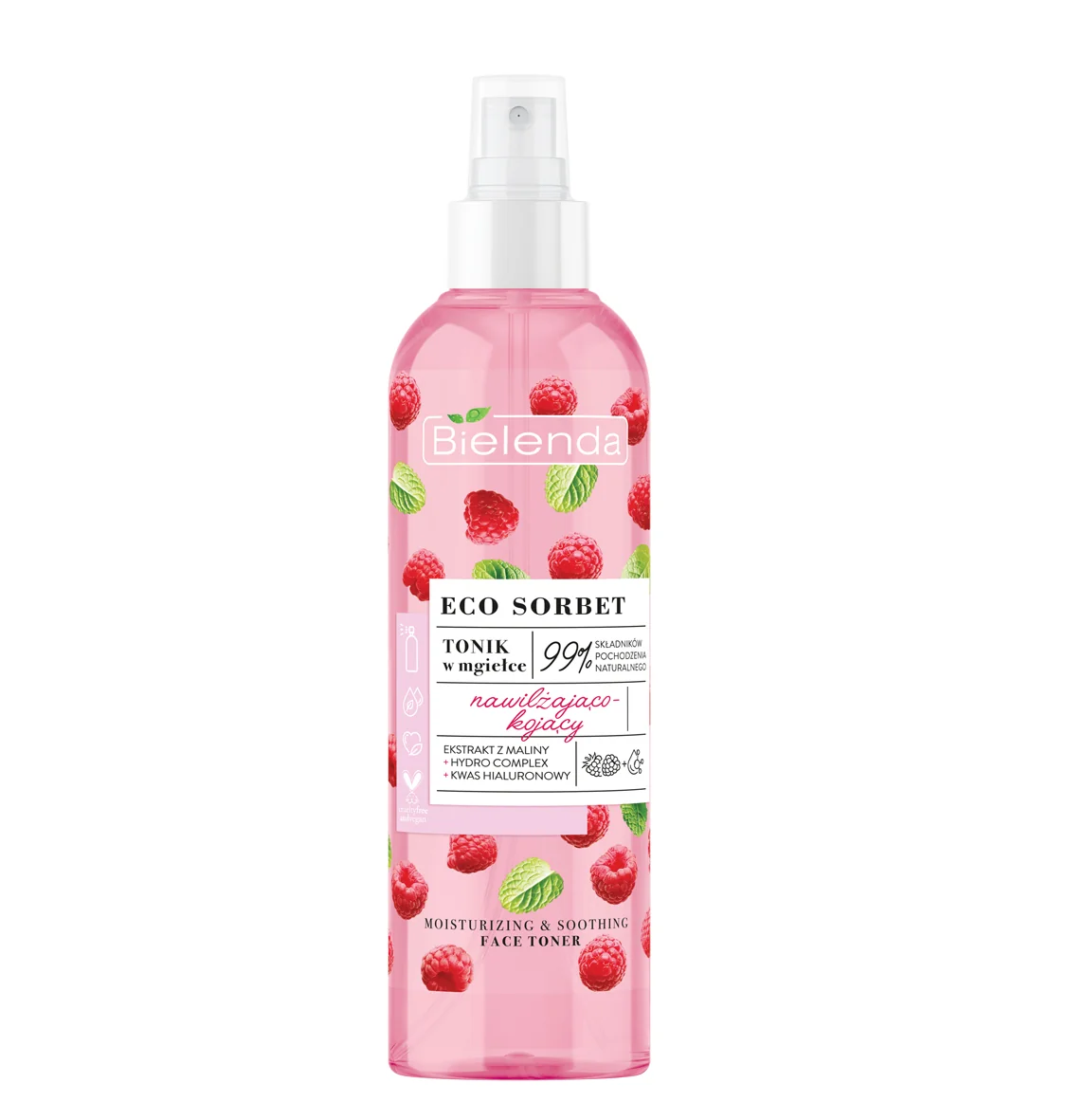 Bielenda Eco Sorbet Malina, Tonik w mgiełce nawilżająco-kojący, 200 ml