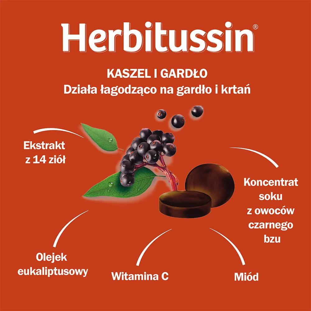 Herbitussin, pastylki na kaszel i gardło, suplement diety, 12 pastylek 
