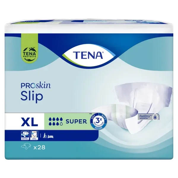 Tena Slip Proskin Super, pieluchomajtki zapinane na rzepy, rozmiar XL, 120-160 cm, 28 sztuk