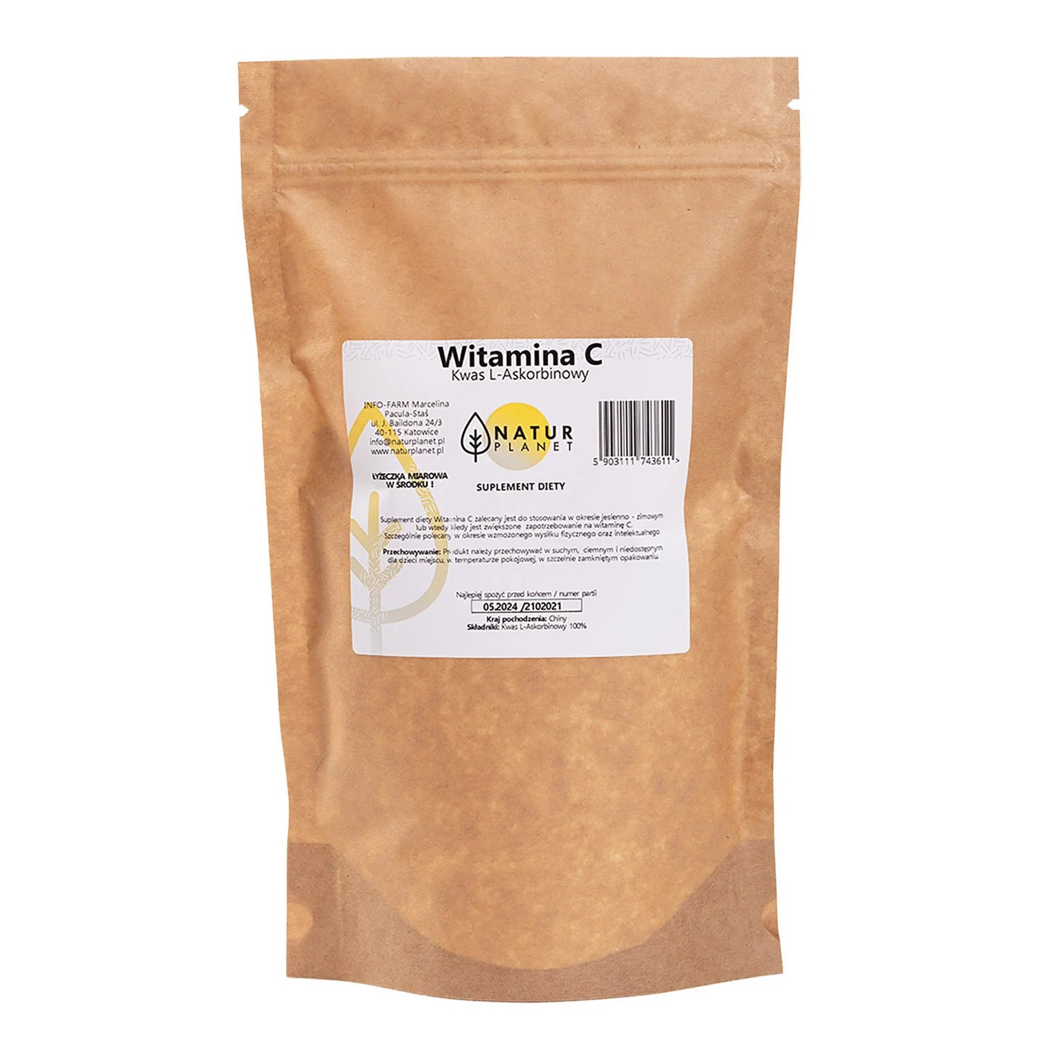 Natur Planet Witamina C Kwas L-Askorbinowy proszek, 100 g