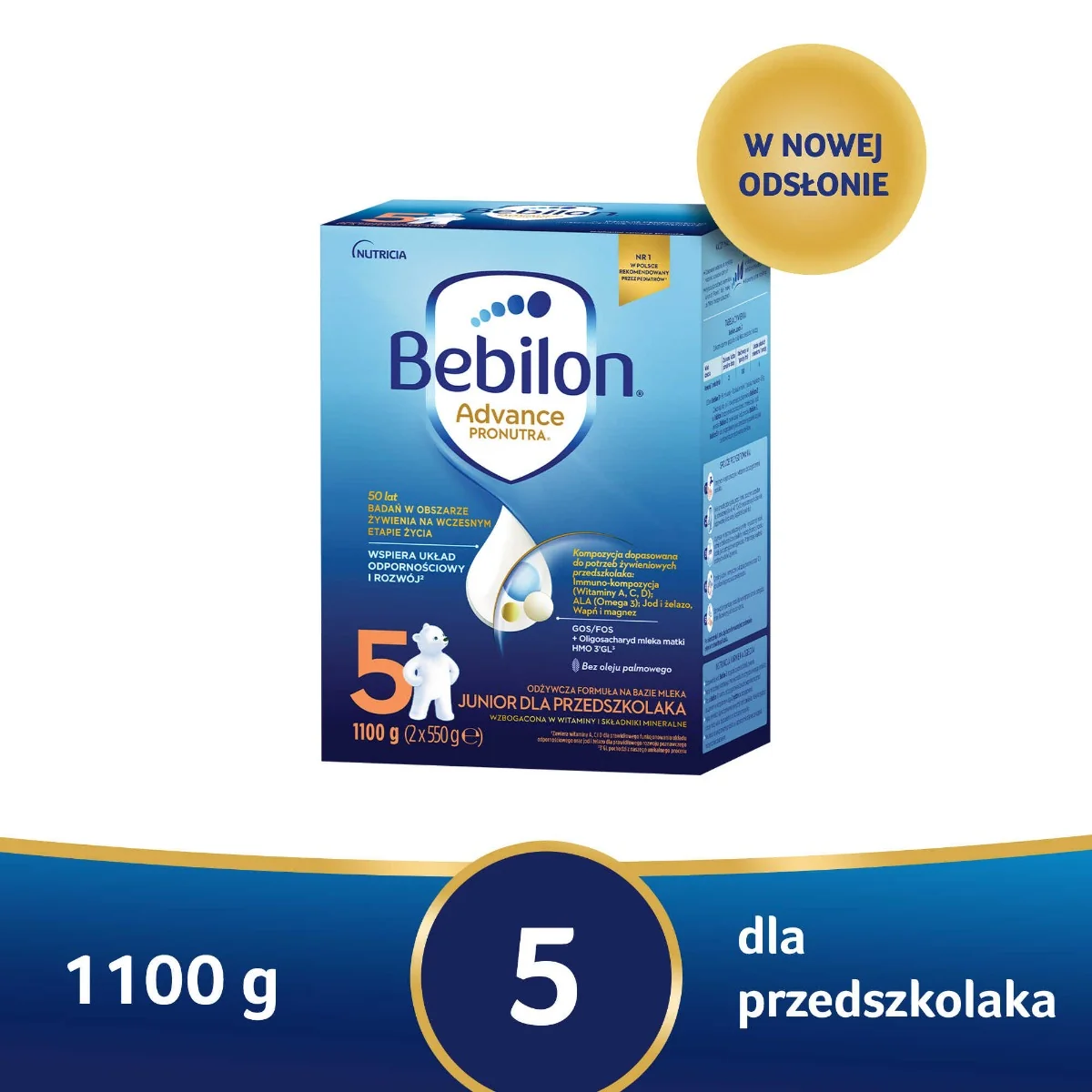 Bebilon 5 z Pronutra Advance, mleko modyfikowane powyżej 2,5 roku życia, 1100 g