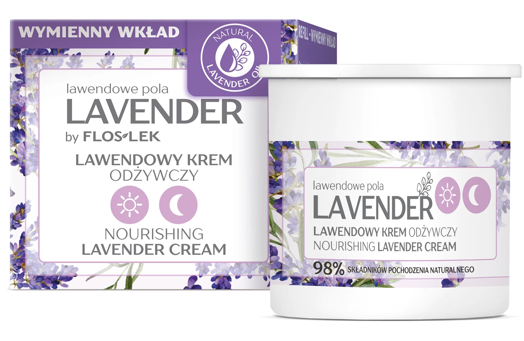 Floslek Lavender Lawendowe Pola, lawendowy krem odżywczy na dzień i na noc [refill], 50 ml