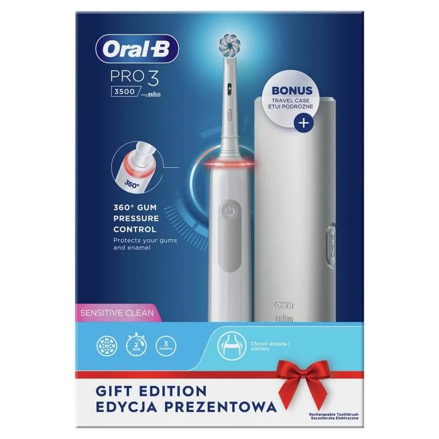 Oral B AKU Pro3 3500 White Sensitive, szczoteczka elektryczna 1 sztuka +etui