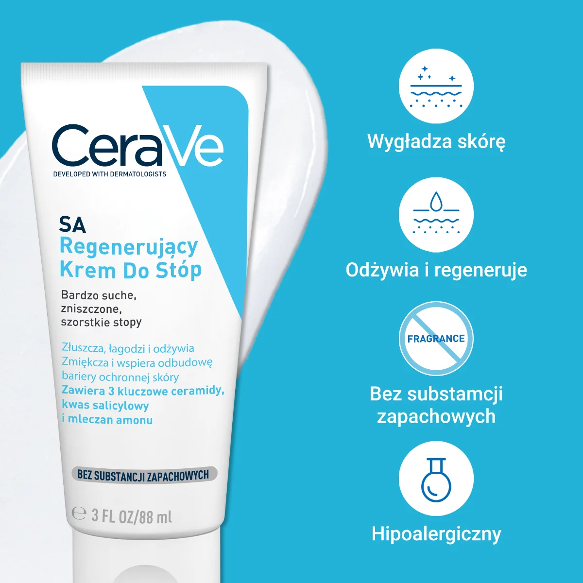 CeraVe SA, krem regenerujący do stóp z ceramidami, 88 ml