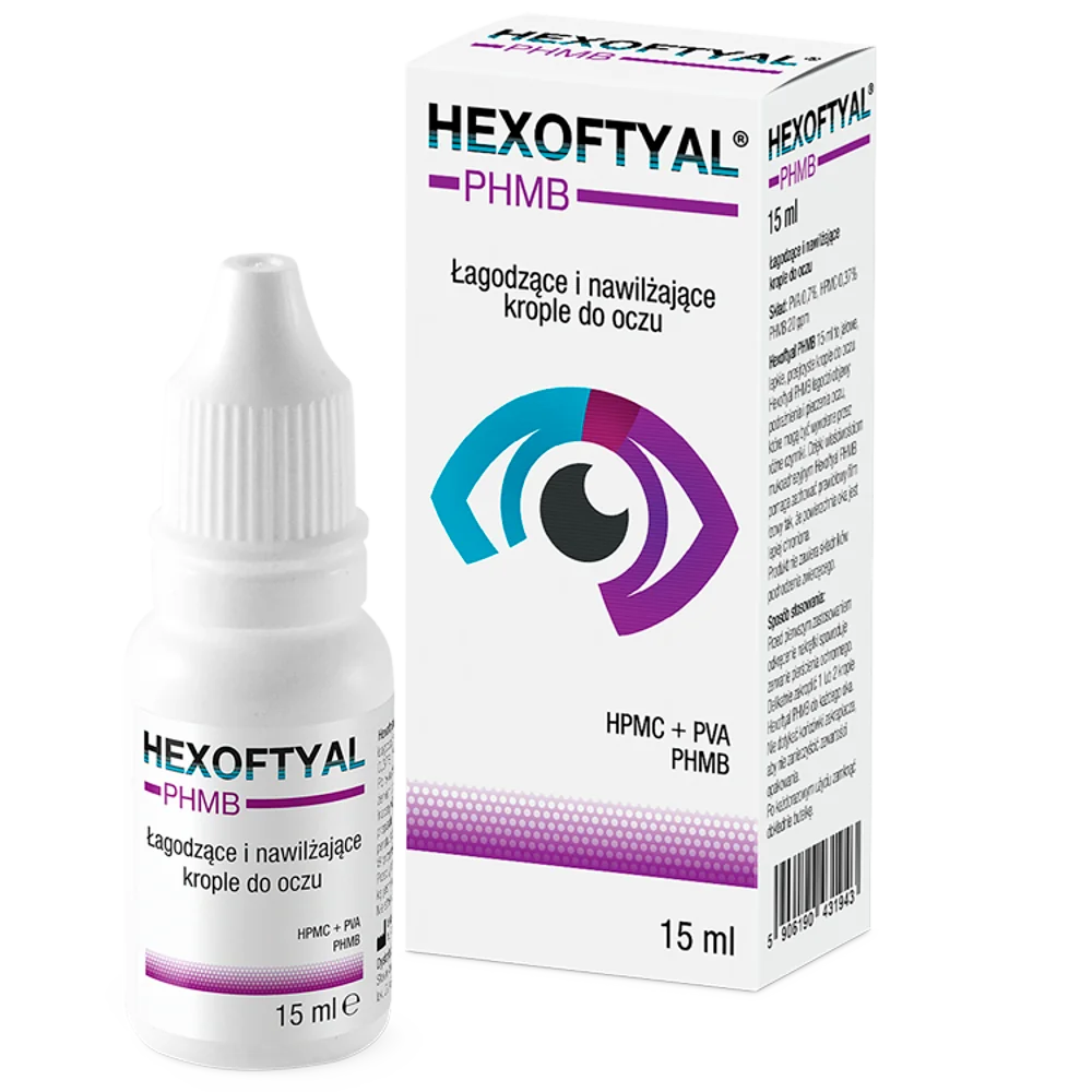 Hexoftyal PHMB, łagodzące i nawilżające krople do oczu, 15 ml